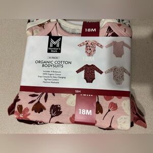 Member's Mark 18m Baby Girl Long-Sleeve Organic Cotton Bodysuits 4-pack